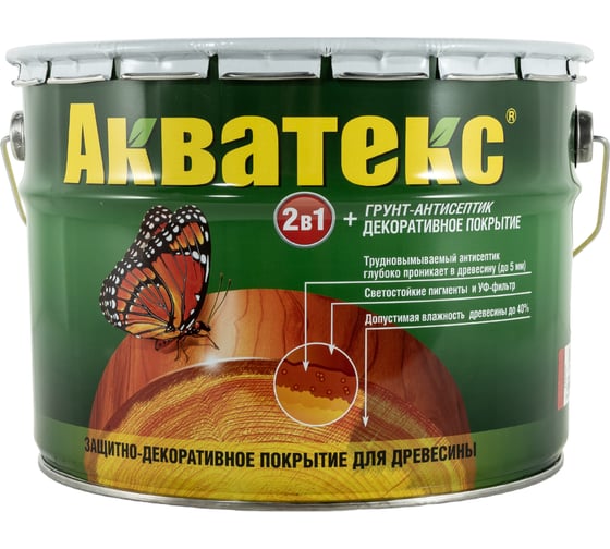 Защитно-декоративное покрытие для дерева АКВАТЕКС 2 в 1 полуматовое, рябина, 10 л 558