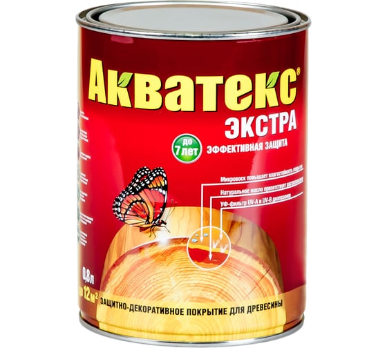 Защитно-декоративное покрытие для древесины Акватекс Экстра Орегон, полуглянцевое, 0.8 л 13858