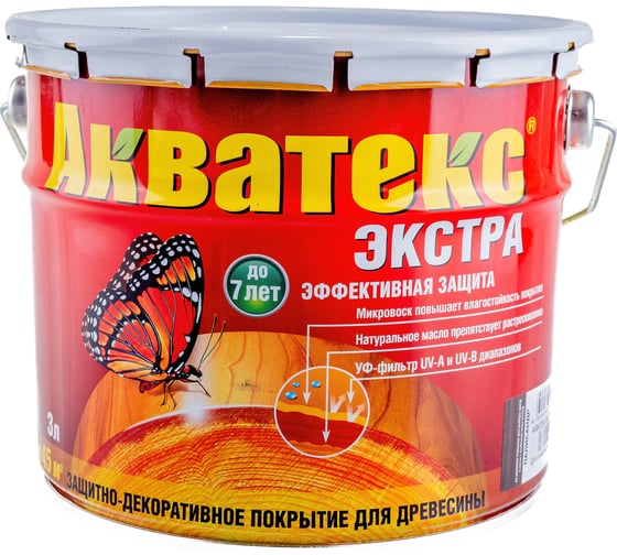 Защитно-декоративное покрытие для древесины Акватекс Экстра Палисандр, полуглянцевое, 3 л 13874