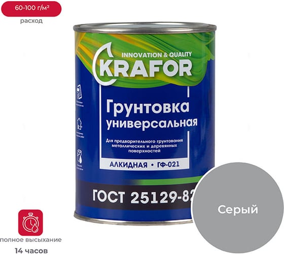 Грунт Krafor ГФ-021 серый 0.8 кг 14 26308 1