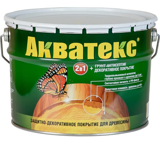 Защитно-декоративное покрытие для дерева АКВАТЕКС 2 в 1 полуматовое, груша, 10 л 514 1