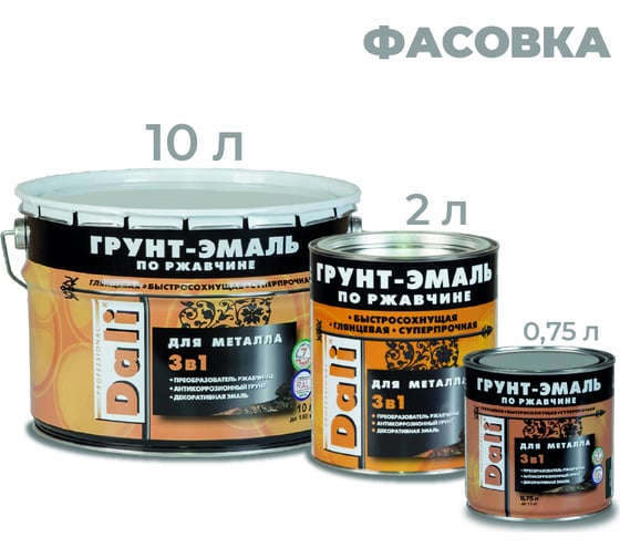 Грунт-эмаль по ржавчине Dali 3 в 1 молотковая зеленая RAL 6029 10 л 1 41758