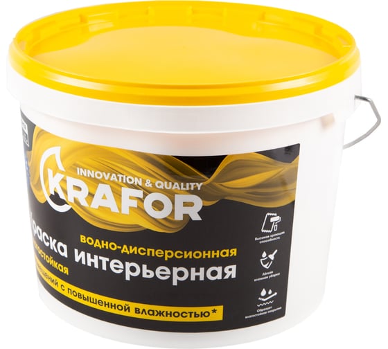 Интерьерная краска KRAFOR водно-дисперсная латексная влагостойкая 14 кг 26967