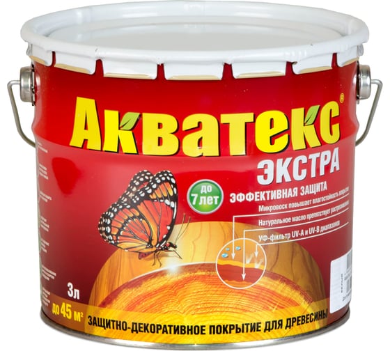 Защитно-декоративное покрытие для древесины Акватекс Экстра Орегон, полуглянцевое, 3 л 13865 1