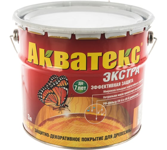 Защитно-декоративное покрытие для древесины Акватекс Экстра Орегон, полуглянцевое, 3 л 13865