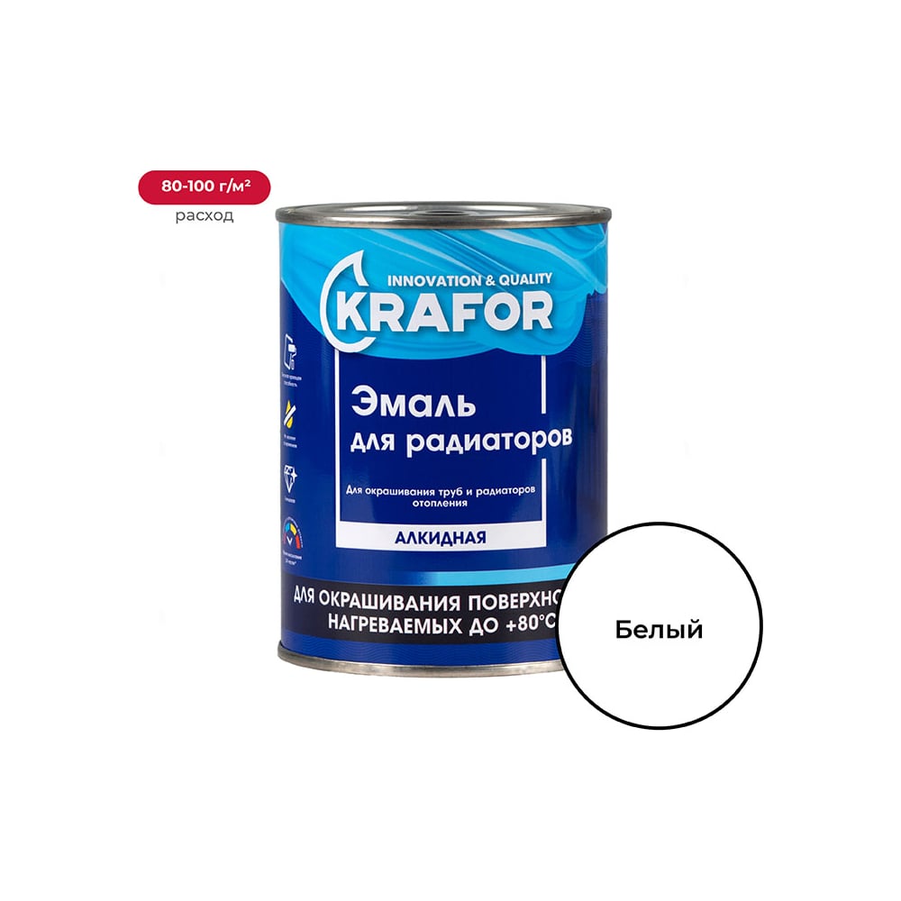 Алкидная эмаль для радиаторов Krafor белая 0.9 кг 6 26312 - выгодная ...