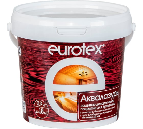 Защитно-декоративное покрытие для древесины Eurotex Аквалазурь Калужница, полуглянцевое, 0.9 кг 15633 1
