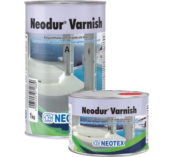 Полиуретановый УФ стойкий прозрачный глянцевый лак NEOTEX Neodur Varnish A+B 1кг 11770200