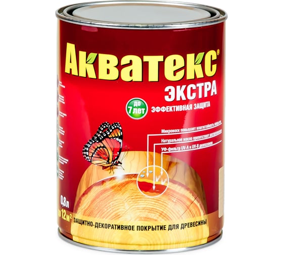 Защитно-декоративное покрытие для древесины Акватекс Экстра груша, полуглянцевое, 0.8 л 13856