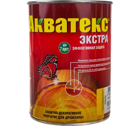Защитно-декоративное покрытие для древесины Акватекс Экстра сосна, полуглянцевое, 0.8 л 13860 1