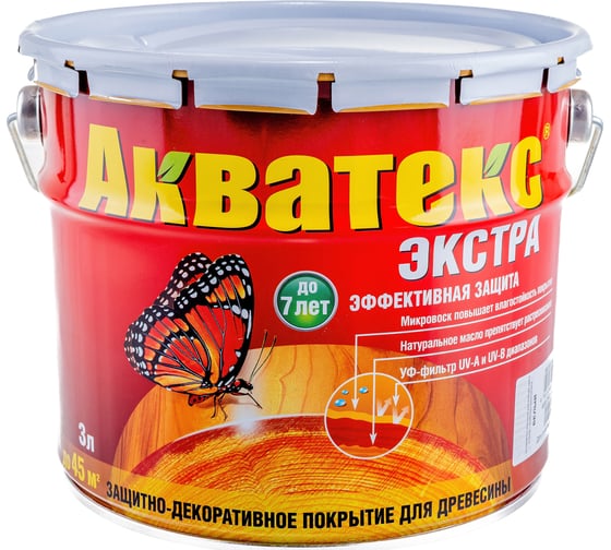 Защитно-декоративное покрытие для древесины Акватекс Экстра белый, полуглянцевое, 3 л 13846
