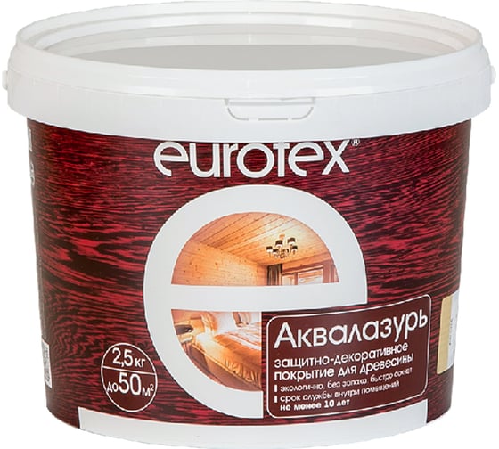 Защитно-декоративное покрытие для дерева Eurotex Аквалазурь полуглянцевое, орех, 2,5 кг 19961