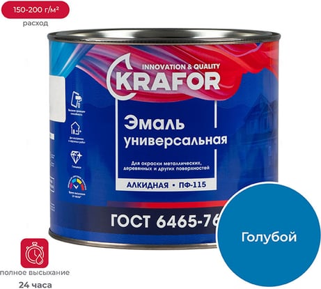 Универсальная атмосферостойкая эмаль Krafor ПФ-115 голубая 1.8 кг