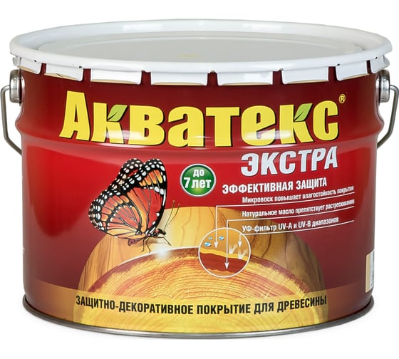 Защитно-декоративное покрытие для древесины Акватекс Экстра Груша, полуглянцевое, 10 л 13881 1