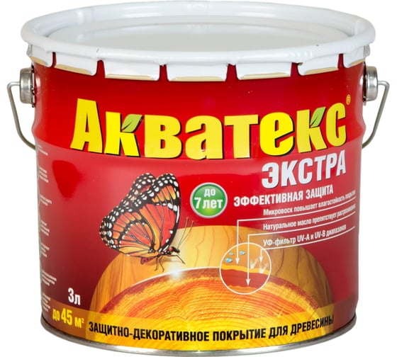 Защитно-декоративное покрытие для древесины Акватекс Экстра бесцветный, полуглянцевое, 3 л 13862