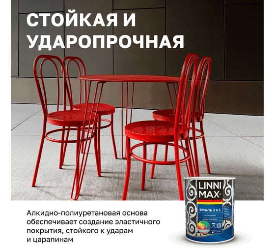 Эмаль алкидно-уретановая LINNIMAX по ржавчине 3 в 1 RAL 1021 желтая 0,75 л 948105251
