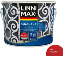 Эмаль алкидно-уретановая LINNIMAX по ржавчине 3 в 1 RAL 3011 красно-коричневая 2,5 л 948105254