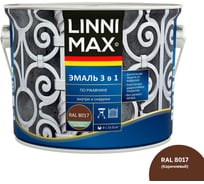 Эмаль алкидно-уретановая LINNIMAX по ржавчине 3 в 1 RAL 8017 шоколадная 2,5 л 948105264