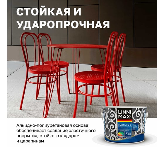 Эмаль алкидно-уретановая LINNIMAX по ржавчине 3 в 1 RAL 9003 белая 2,5 л 948105266