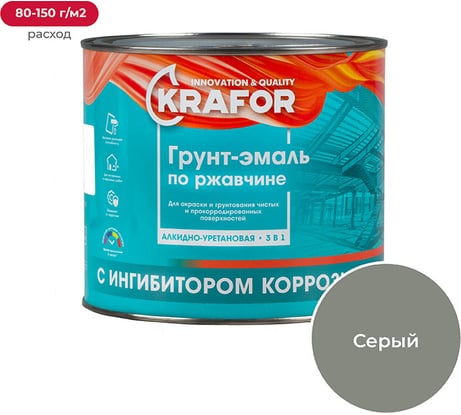 Грунт-эмаль по ржавчине Krafor серая 1.9 кг 6 26693