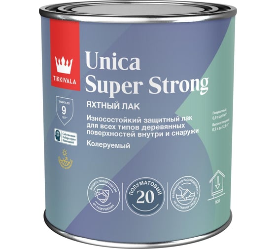 Универсальный лак Tikkurila UNICA SUPER STRONG EP полуматовый, 0.9 л 700014011