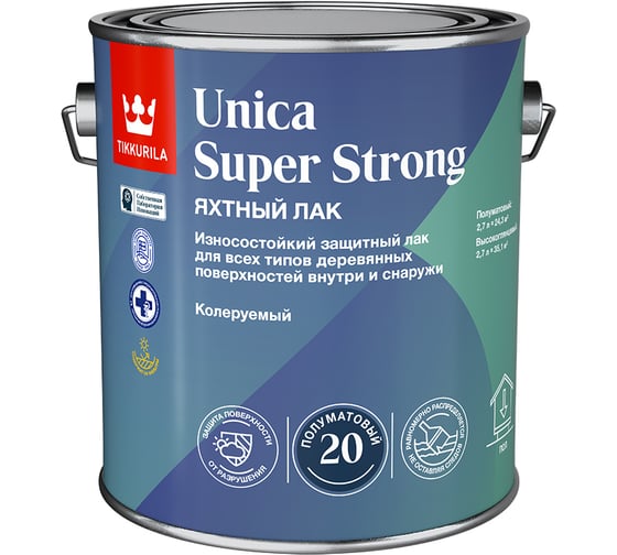 Универсальный лак Tikkurila UNICA SUPER STRONG EP полуматовый, 2.7л 700014012
