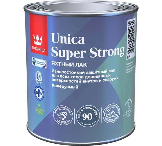 Универсальный лак Tikkurila UNICA SUPER STRONG EP высокоглянцевый, 0.9л 700014008 1