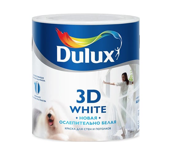 Краска для потолка и стен на основе мрамора Dulux 3D WHITE ослепительно белая, бархатистая BW 5л 5185992