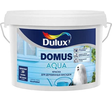 Краска DULUX DOMUS AQUA для деревянных фасадов, на водной основе, полуматовая, белая, база BW, 2,5 л 5134992
