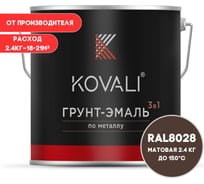 Грунт-эмаль 3 в 1 KOVALI матовая Земельно-коричневая RAL 8028 (2,4кг) kov3.2.5.C.8028.2.4mat