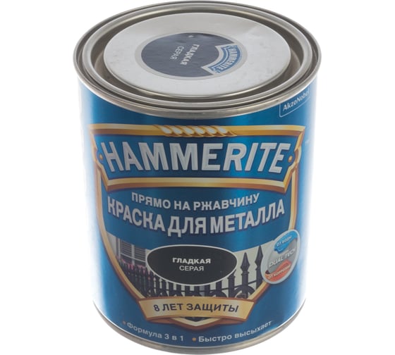 Гладкая эмаль HAMMERITE SMOOTH по ржавчине, темно-серая, 0.75 л 5163747