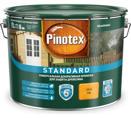 Универсальная декоративная пропитка для защиты древесины PINOTEX STANDARD (сосна; 9 л) 5270564