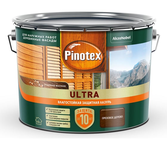 Влагостойкая защитная лазурь для древесины PINOTEX ULTRA NW (орех; 9 л) 5803406