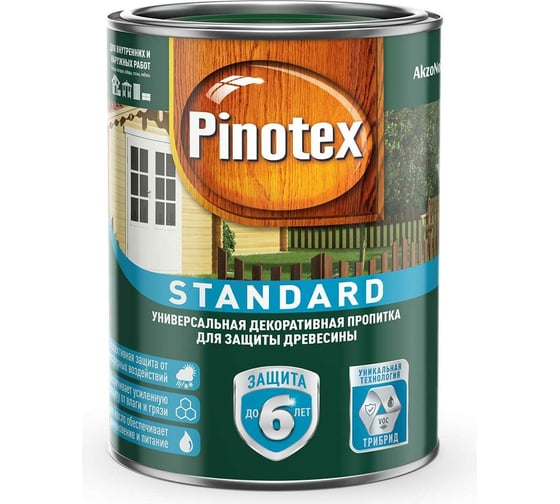 Универсальная декоративная пропитка для защиты древесины PINOTEX STANDARD (база под колеровку; 0.9 л) 5270610