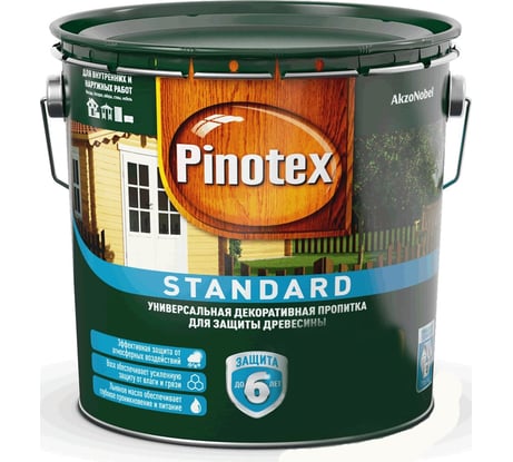 Универсальная декоративная пропитка для защиты древесины PINOTEX STANDARD (тиковое дерево; 0.9 л) 5270604