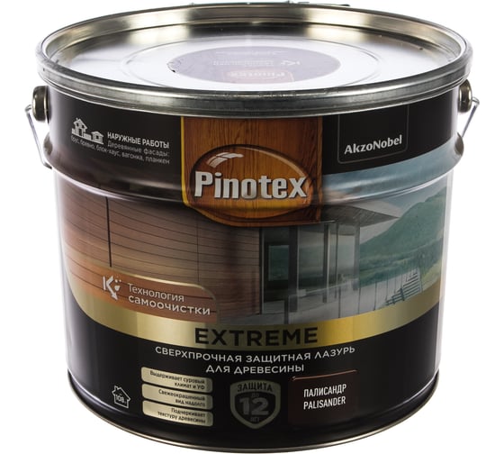 Лазурь с эффектом самоочистки для защиты древесины PINOTEX EXTREME (палисандр; 9 л) 5351729 1
