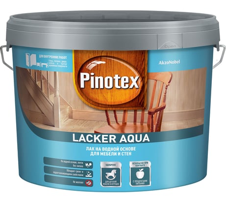Лак для мебели и стен PINOTEX LACKER AQUA 10 (на водной основе; для внутренних работ; матовый; 9 л) 5299301