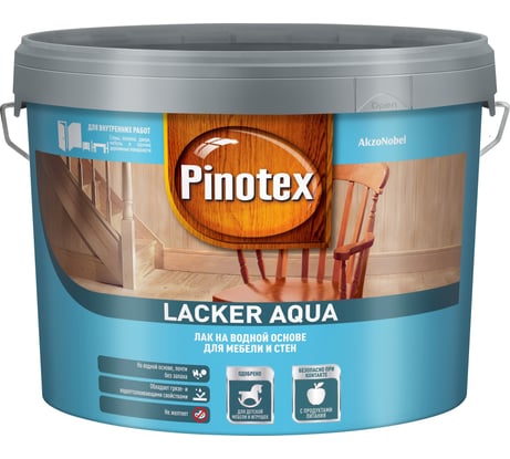 Лак для мебели и стен PINOTEX LACKER AQUA 70 (на водной основе; для внутренних работ; глянцевый; 9 л) 5299300