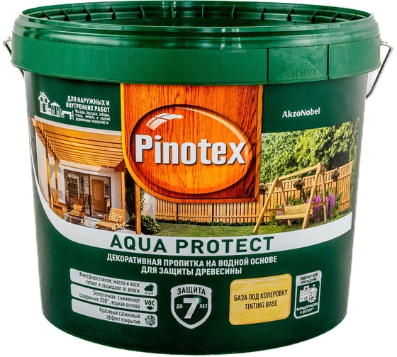 Декоративно-защитная пропитка для древесины PINOTEX AQUA PROTECT (база под колеровку; 9 л) 5235648