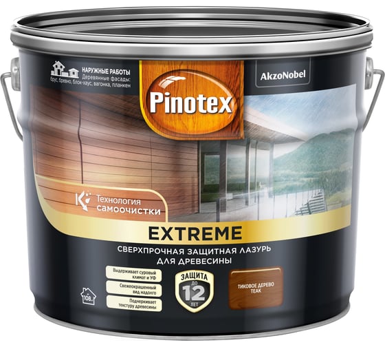 Лазурь с эффектом самоочистки для защиты древесины PINOTEX EXTREME (тиковое дерево; 9 л) 5351732 1