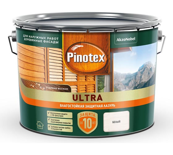 Влагостойкая защитная лазурь для древесины PINOTEX ULTRA NW (белый; 9 л) 5803330