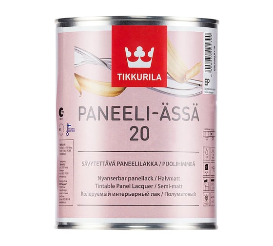 Лак TIKKURILA PANEELI ASSA 20 интерьерный колеруемый для стен и потолков, полуматовый 2,7л 84664040130