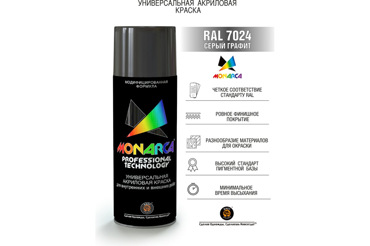 Аэрозольная краска Monarca RAL7024 Серый Графит 17024 - выгодная цена,  отзывы, характеристики, фото - купить в Москве и РФ