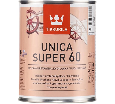 Лак TIKKURILA UNICA SUPER 60 алкидно уретановый универсальный, износостойкий, полуглянцевый 2,7л 55764040130