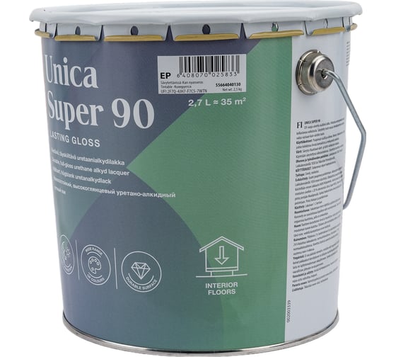 Лак TIKKURILA UNICA SUPER 90 алкидно уретановый универсальный износостойкий, высокоглянцевый 2,7л 55664040130