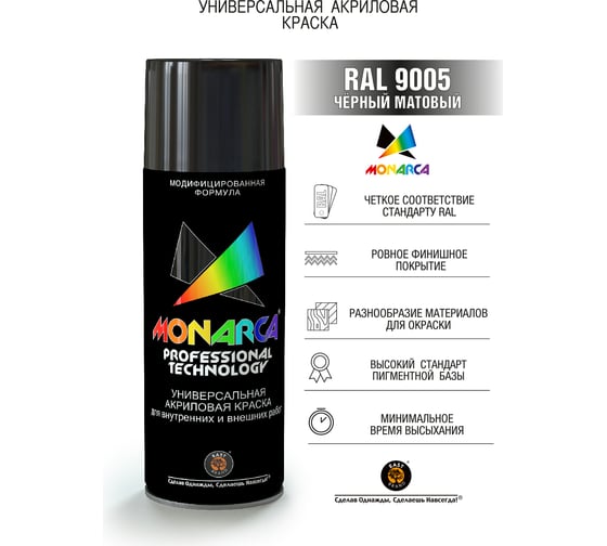 Аэрозольная краска Monarca RAL9005 Черный Матовый 19505