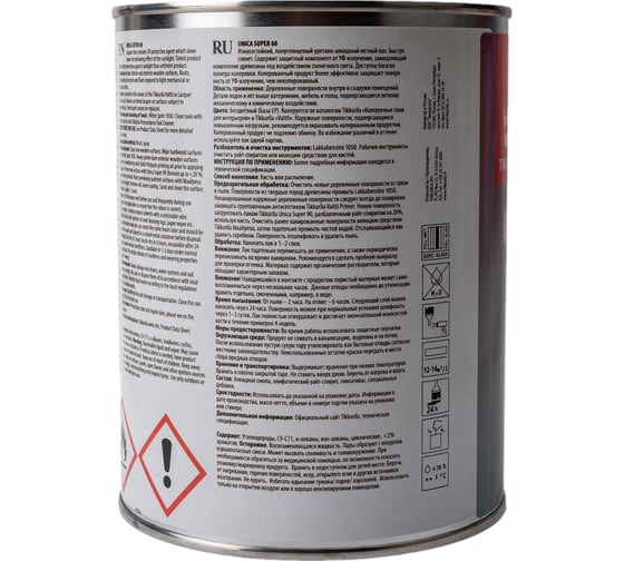 Лак TIKKURILA UNICA SUPER 60 алкидно уретановый универсальный, износостойкий, полуглянцевый 0,9л 55764040110
