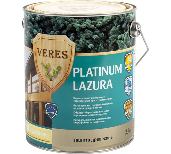 Пропитка Veres Platinum Lazura №1 бесцветный 2.7 л 1/4 48808