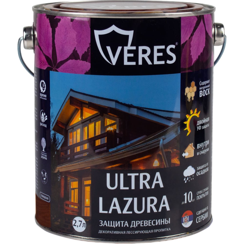 Пропитка Veres Ultra Lazura №4 орех 2.7 л 1/4 42042