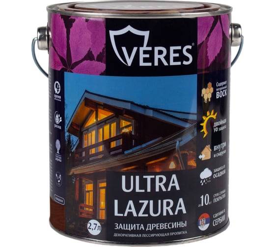 Пропитка Veres Ultra Lazura №4 орех 2.7 л 1/4 42042